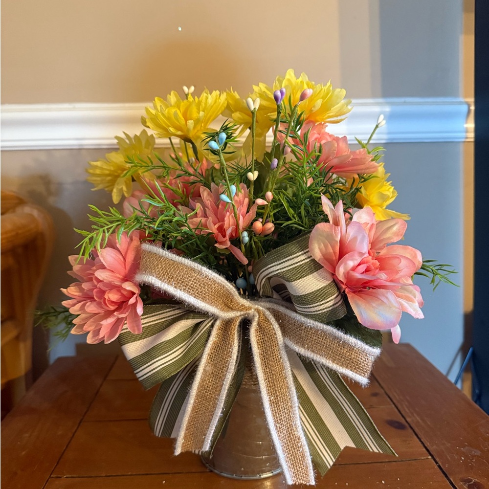 Floral Arrangement with Yellow and Pink Blooms